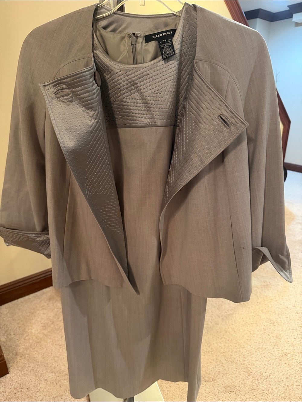 Ellen Tracy Taupe Open-Front Blazer and Dress Set